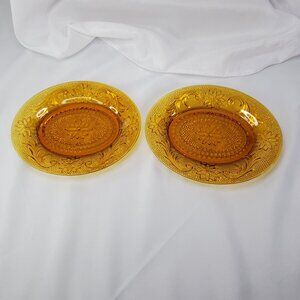 2 VTG Indiana Glass Tiara Amber Sandwich Glass Amber Oval plates